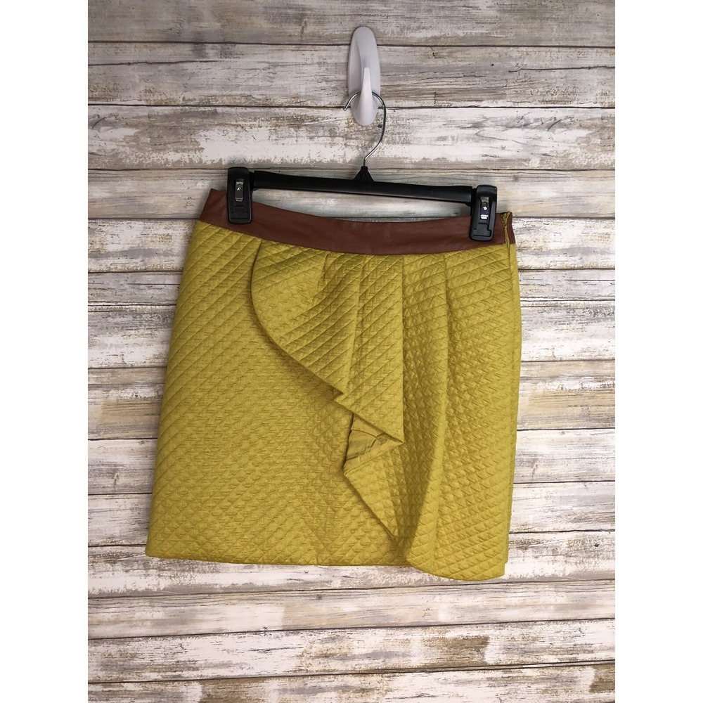 HD  Paris Skirt‎ Lemon Petal Quilted Sz0 Yellow Brown Vegan Leather